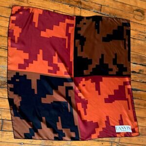 Vintage 80s LANVIN PARIS Pixel Griffin Geometric Print Square Silk Handkerchief